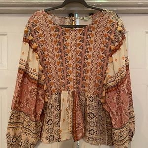 American Eagle Boho Peasant Top with Tassels